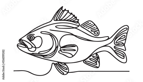 Continuous one single minimal line drawing fish