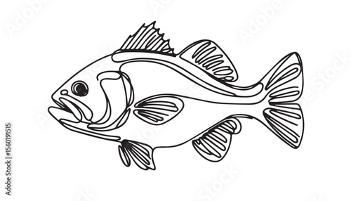 Continuous one single minimal line drawing fish