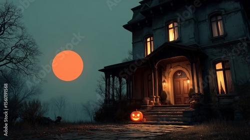 Spooky Haunted House on Halloween Night