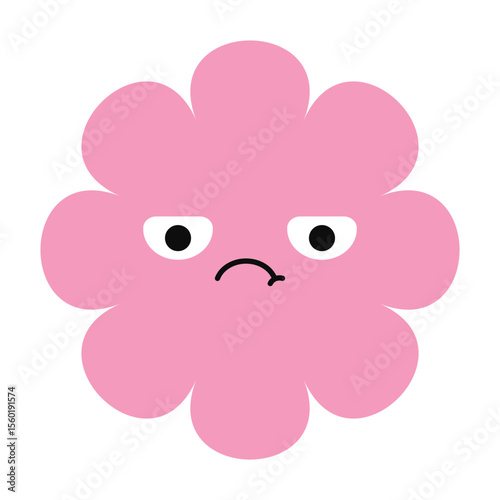 Emotional flower illustration with sad face and soft hues. Stylized bloom designed with expressive simplicity