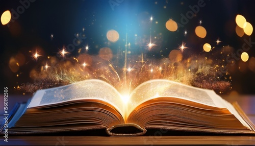 an open book reveals a magical sparkling ethereal glow radiating light and wonder