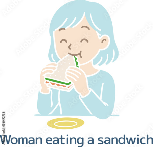 サンドウィッチを食べる女性のイラスト（主線なし）
Illustration of a woman eating a sandwich (no main lines)