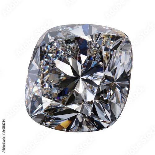  Opulence - Glittering cushion-cut diamond gem capturing light on transparent background