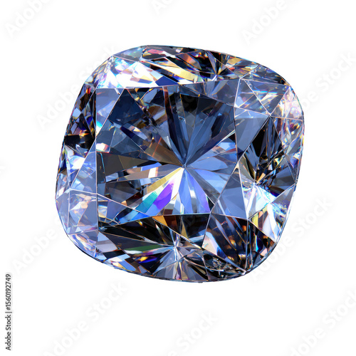  Opulence - Glittering cushion-cut diamond gem capturing light on transparent background