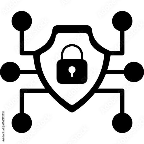 Cybersecurity Glyph Icon – Digital Protection, Network Defense, and Online Safety Vector
