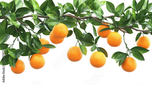  Orange - Juicy vividly-colored oranges attached to branch on transparent background