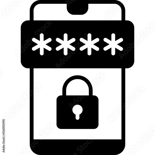 Secure Password Protection Glyph Icon – Cybersecurity Login Lock Vector Illustration