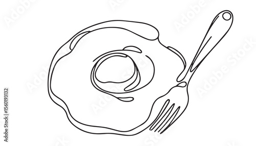 Continuous one single minimal line drawing omelet