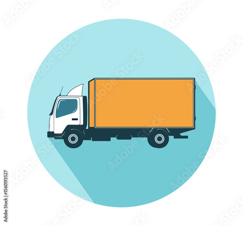 Box truck inside circle with shadow. Vector illustration.