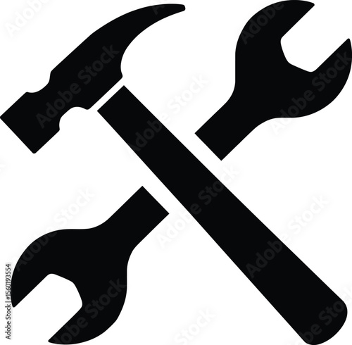 Essential Tools for DIY Projects Hammer and Wrench Icons for Home Repair, Maintenance, and Construction