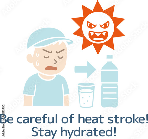 熱中症対策の少年のイラスト（主線なし）
Illustration of a boy taking measures against heat stroke (no main lines)