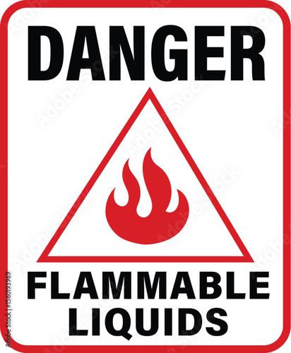 Prominent Danger Flammable Liquids Warning Sign with Fire Icon
