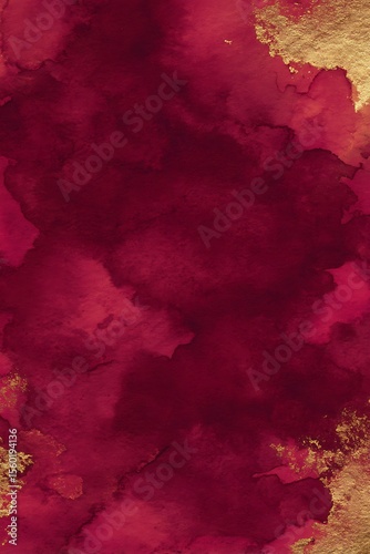 Abstract watercolor background in deep red and gold