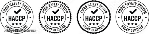 Haccp certified food safety system vector icons for quality assurance and hazard analysis compliance logo design