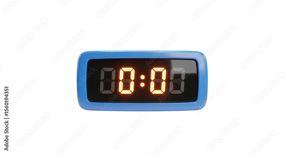 Digital Alarm Clock Blue Display Showing Zero On White Surface Digital Alarm Clock Blue Display Showing Zero On White Surface