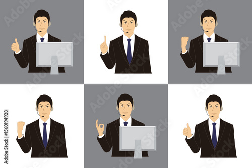男性オペレーターのイラストセット