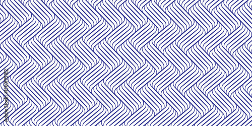 Seamless geometric pattern of interwoven blue lines on a white background.