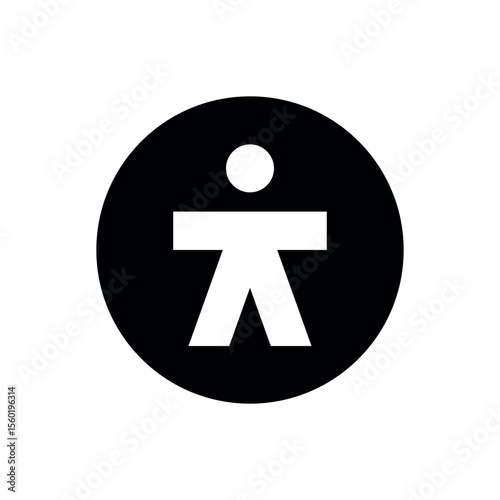 lack and White Icon of Stick Figure Person Inside Circle on White Background