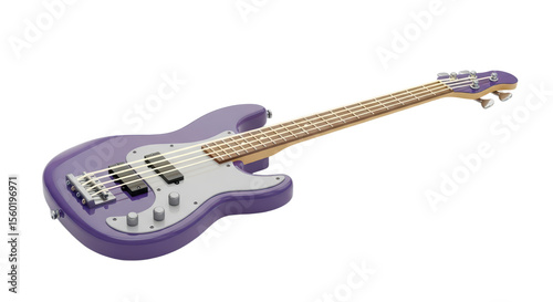 Purple Electric Guitar with Wooden Neck and Silver Hardware on White Background