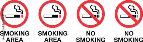 Smoking area and no smoking signs vector illustration for public health and safety regulations design