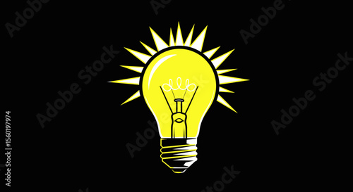 Bright Idea Light Bulb on Black Background