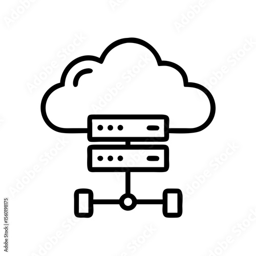 Virtual server rack cloud icon. Simplified monochrome illustration of data center storage, network equipment, cloud computing hardware, isolated vector symbol for tech design and infographics.