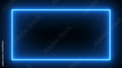 Neon rectangle frame icon illustration on black background. Rectangular frame with moving line. Neon light rectangle frame border illustration.
