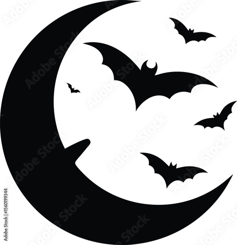 Bat and Half Moon Silhouette Stock Vector - Illustration of graphic
