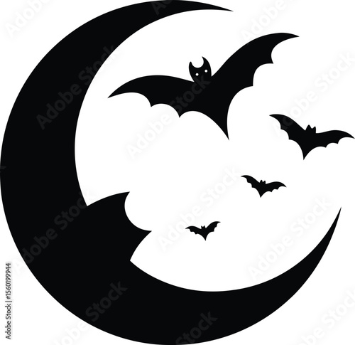 Bat and Half Moon Silhouette Stock Vector - Illustration of graphic
