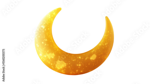 Yellow moon 3d render icon on white background