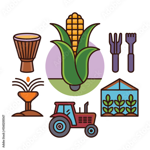 Agricultural Farming and Harvest Icons Set