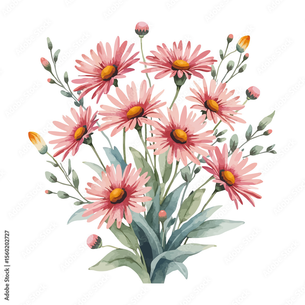 Obraz premium Blooming Pink Flowers Watercolor Style Artwork on transparent background