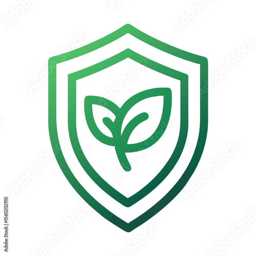 Stylized green shield icon featuring plant leaves, representing environmental protection and sustainability

