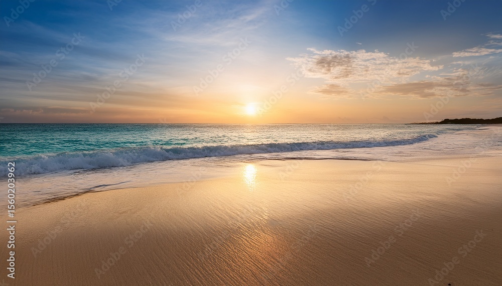 Obraz premium soft sand beach and blur tropical sea with sunset sky