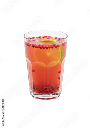 Wallpaper Mural Clear glass with pink drink and peppercorns, lime wedge. Bright, refreshing beverage, transparent Torontodigital.ca
