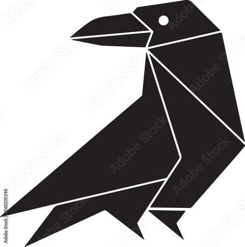 Geometric origami raven bird silhouette with sharp angles and clean lines
