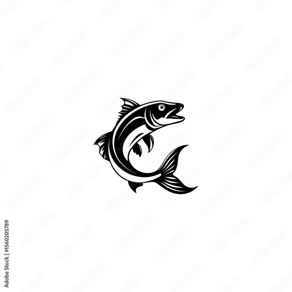 Naklejka premium Beautiful fish trout fish silhouette black vector illustration