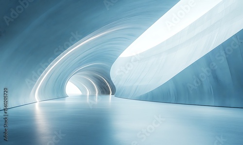 A modern futuristic interior tunnel structure with light and curves