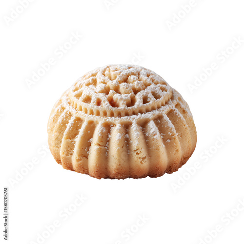 Isolated Egyptian Maamoul Cookie without Background with Patterned Top and Powdered Sugar