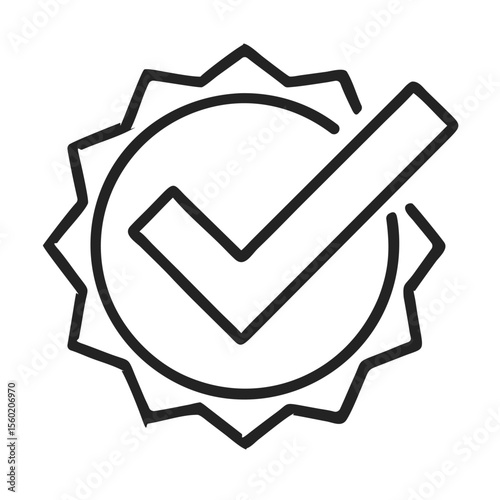 A bold, black outline of a checkmark inside a circular badge, conveying approval and quality.