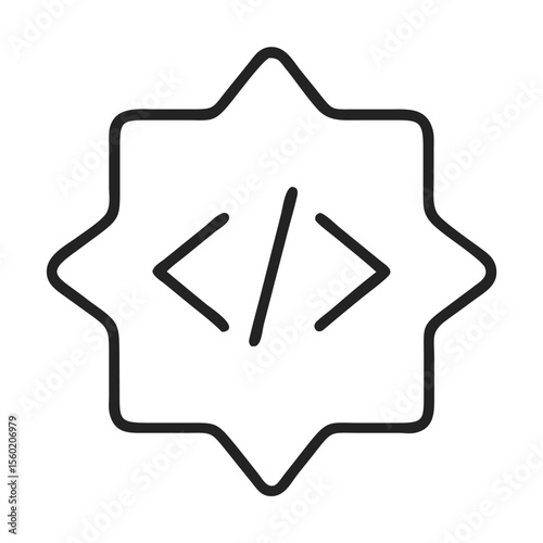 Stylized icon featuring code brackets surrounded by a star shape, symbolizing programming and technology.