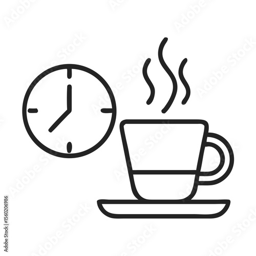 A steaming cup of coffee beside a clock, symbolizing the morning routine.
