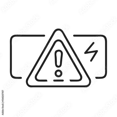 A minimalist line drawing of a warning symbol, featuring an exclamation mark inside a triangle, surrounded by a rectangular outline.