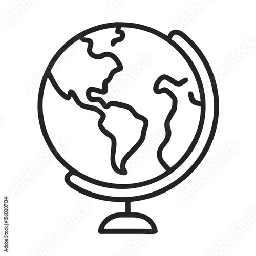 Simple black and white illustration of a globe showcasing Earth's continents.