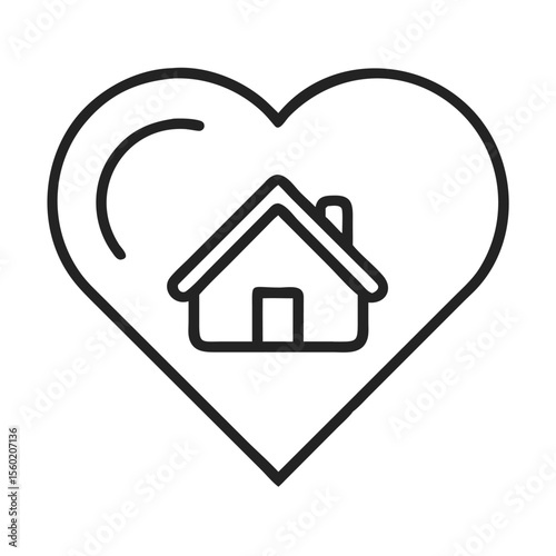 A heart-shaped outline featuring a simple house icon, symbolizing love for home and comfort.