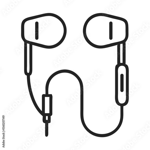 A minimalist line drawing of wired earphones with an intricate wire design.