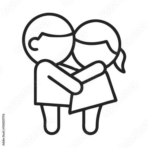Line art illustration of a couple embracing in a tender moment.