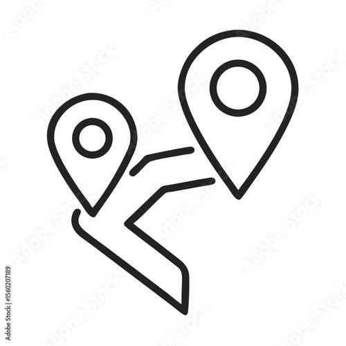 Minimalist line art depicting two location markers connected by a pathway, perfect for navigation themes.