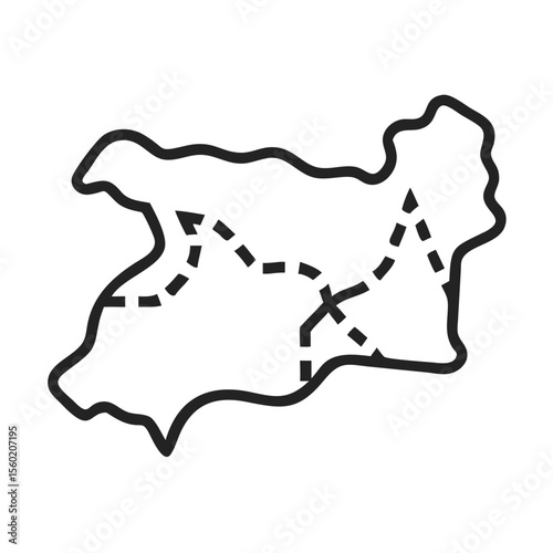 Stylized outline of a map featuring dotted lines to indicate routes and paths.