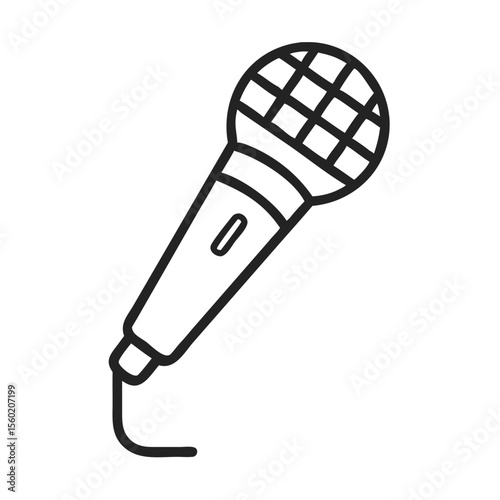 A black and white illustration of a classic microphone, symbolizing communication and music.